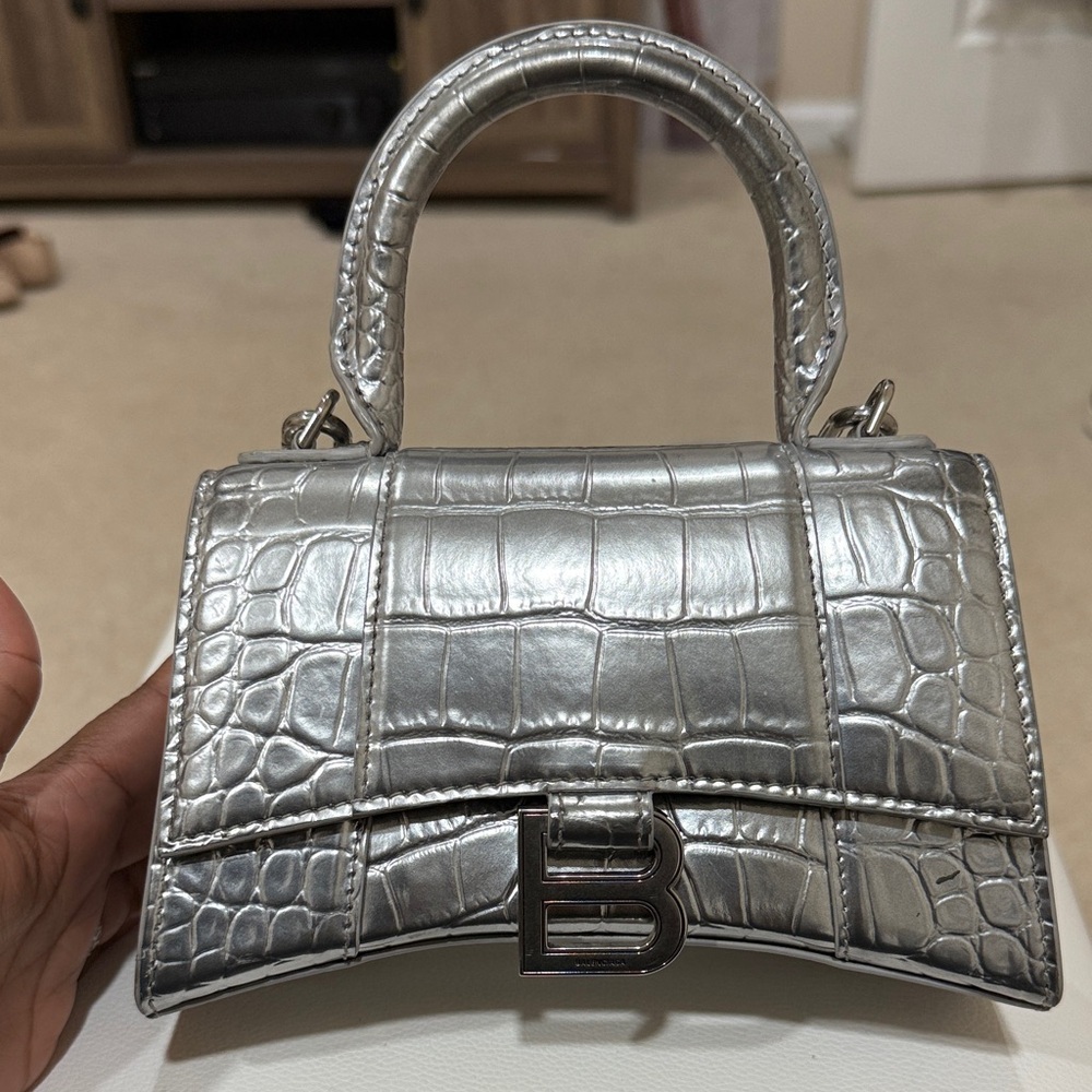 Balenciaga Crocodile Embossed XS Hourglass Top Handle Bag